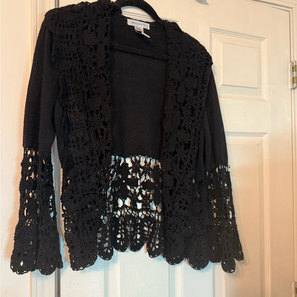 Nine West Elegant Black Lace Cardigan